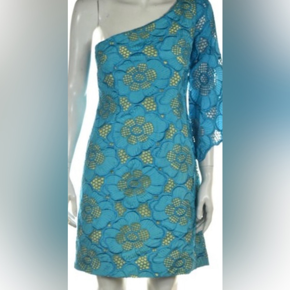 Lilly Pulitzer Blue Floral One-Shoulder Dress